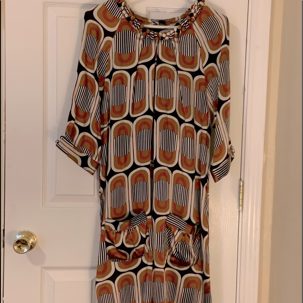 Stunning Rust Black Art Deco Print Silk mini dress
